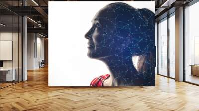 Combination of a woman silhouette and abstraction on the topic of digital technologies. Concept of artificial intellect Wall mural