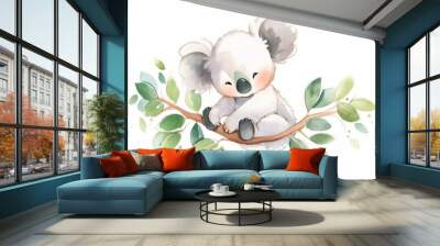 Cute kawaii koala hand drawn watercolor illustration. Wall mural