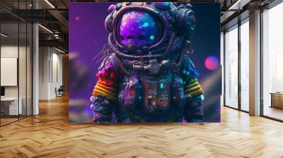 cute little monster of bright colors in a spacesuit Wall mural