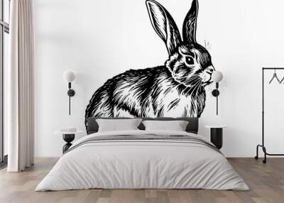 Engraving rabbit on white background .Vector ink sketch illustration. Wall mural