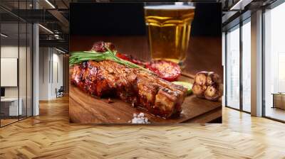 fried brisket with vegetables and a glass of beer Wall mural