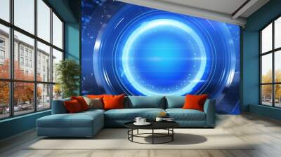 Futuristic banner of circular blue interface on tech background Wall mural