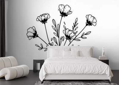 Hand drawn ink sketch of meadow wild flower. Engraved style vector illustration. Wall mural