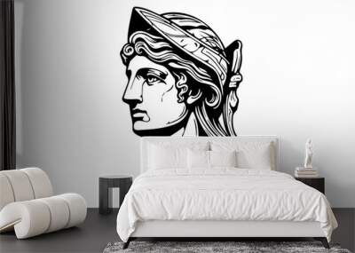 Hermes head hand drawn ink sketch. Engraved style vector illustration. Wall mural