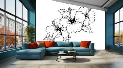 Hibiscus flowers in a vintage woodcut engraved etching style. Vector illustration. Wall mural