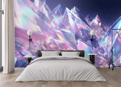 Holographic background with glass shards. Rainbow reflexes in pink and purple color. Abstract trendy pattern. Texture with magical effect. Wall mural