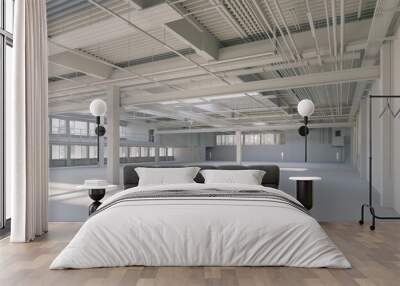 Interior of a warehouse. 3D rendering. White view. Clay render. Wall mural