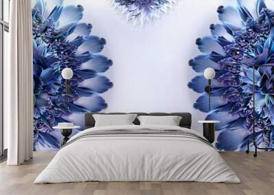 Intricate fractal pattern mimicking a pinecones symmetry with deep blues and purples set against a contrasting white background with empty space for text Wall mural