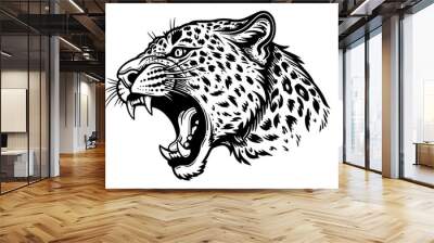 Leopard head logotype or mascot hand drawn ink sketch. Engraving style vector illustration. Wall mural