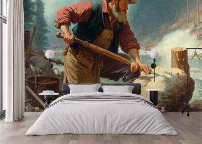 lumberjack cut trees social problem deforestation of which there are few left on the planet Wall mural