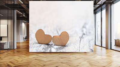 Macro view of two wooden hearts. Wall mural