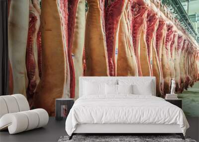 Fresh meat in a cold cut factory Wall mural