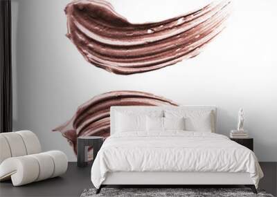 Brown strokes and texture of cream eyeshadow or acrylic paint isolated on white background Wall mural