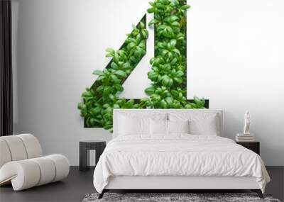 Number four is created from young green arugula sprouts on a white background. Wall mural