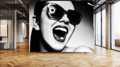 black and white woman in sunglasses Wall mural