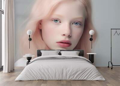 Portrait of beautiful albino teen girl with naive facial expression and plump lips. Natural beauty with glowing healthy skin. Advertising of cosmetics, perfumes Wall mural