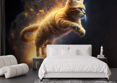 red cat flies on a black background Wall mural