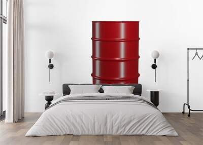 Red metal oil barrel isolated on transparent background. Industry concept. 3D render Wall mural