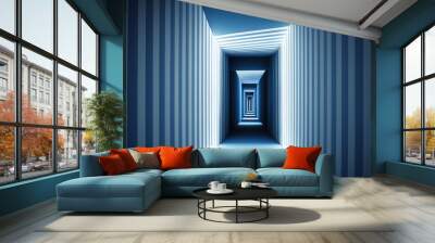 Sci Fi Futuristic corridor of lines Room hallway blue Electric Cyber Undergound Warehouse  3D Rendering Wall mural