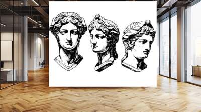 Set of antique statue head of greek sculpture sketch engraving style vector illustration pack Wall mural