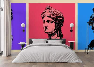 Set of color antique statue head of greek sculpture sketch engraving style vector illustration pack Wall mural