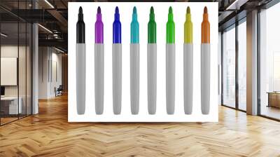 Set of colorful marker pens isolated on transparent background. Minimal concept. 3D render Wall mural