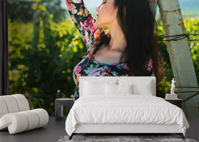 Sexy beautiful brunette woman posing outdoor Wall mural