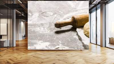  The dough on the paper with a rolling pin. Wall mural