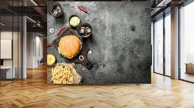 Burger from fresh beef with cola and fries. Wall mural