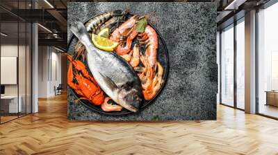 Fresh seafood, dorado and shrimp. Wall mural