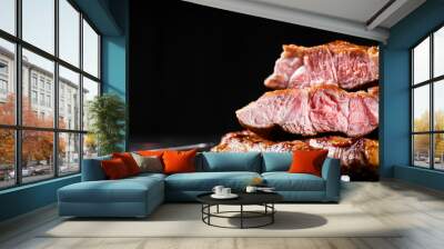 Grilled steak cut into pieces.  Wall mural