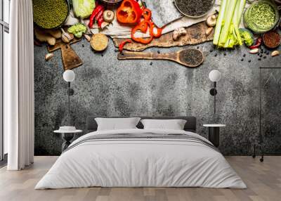 Organic Food. Wild rice with legumes and fresh vegetables. Wall mural