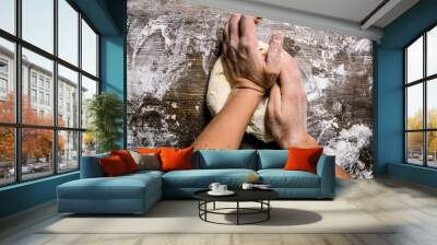 Preparation of the dough. Preparation of the dough the women's hands. Wall mural