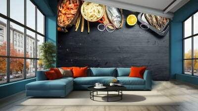 Varied fresh seafood. Wall mural