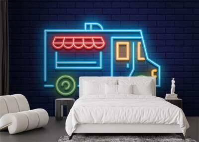 Neon Food Truck Icon Logo Wall mural