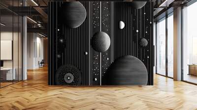 Solar system model. Space concept. Black and white vertical card with blackboard background. Generative AI. Wall mural