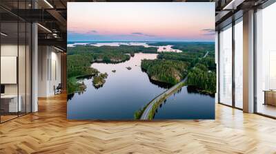 sunset over lake Wall mural