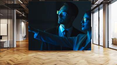 The business couple gesturing in the blue room Wall mural