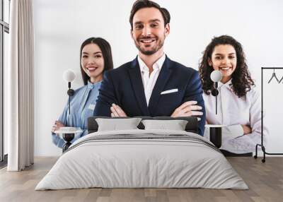 The three business people standing on the white background Wall mural