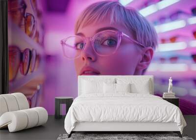 The woman wearing trendy glasses Wall mural