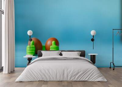 two eggs and a phone holder on a blue background Wall mural