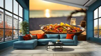 valencian paella by the sea, delicious and healthy food Wall mural