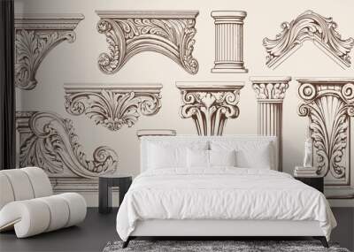 Vector art of victorian floral ornament and architecture elements. Flourish design filigree arabesque frame. Wall mural