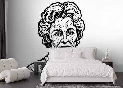 Vintage Grandma Portrait: Hand-Drawn Vector Illustration of an Elderly Woman. Wall mural