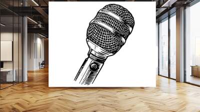 Vintage microphone hand drawn sketch engraving style vector illustration. Wall mural