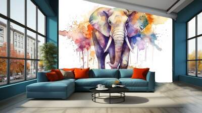 Watercolor elephant illustration on white background Wall mural