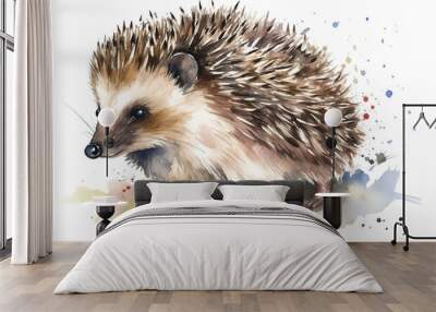 Watercolor hedgehog illustration on white background Wall mural