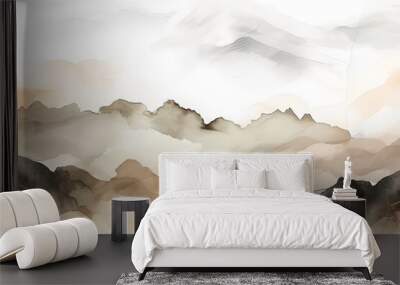 Watercolor neutral minimalist mountains landscape illustration Wall mural