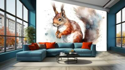 Watercolor squirrel illustration on white background Wall mural