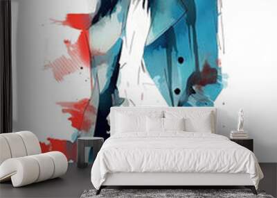 Watercolor woman fashion illustration on white background. Ai generated Wall mural